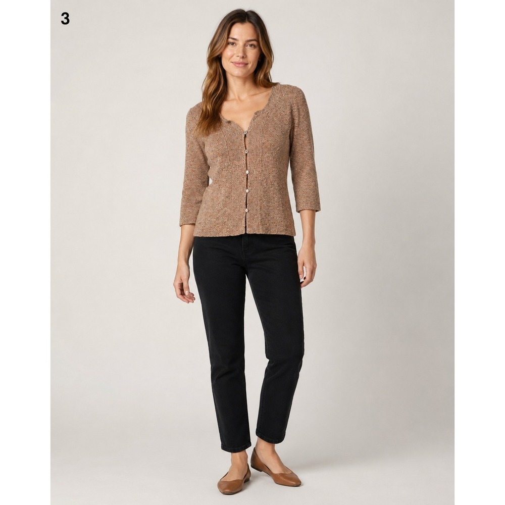 J. Jill Cardigan Sweater Womens XS‎ Peach Knit 3/4 Sleeve Mother of Pearl Button